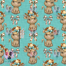 Load image into Gallery viewer, Highland Cows Teal Bows | Waterproof Canvas | Retail | Average Scale