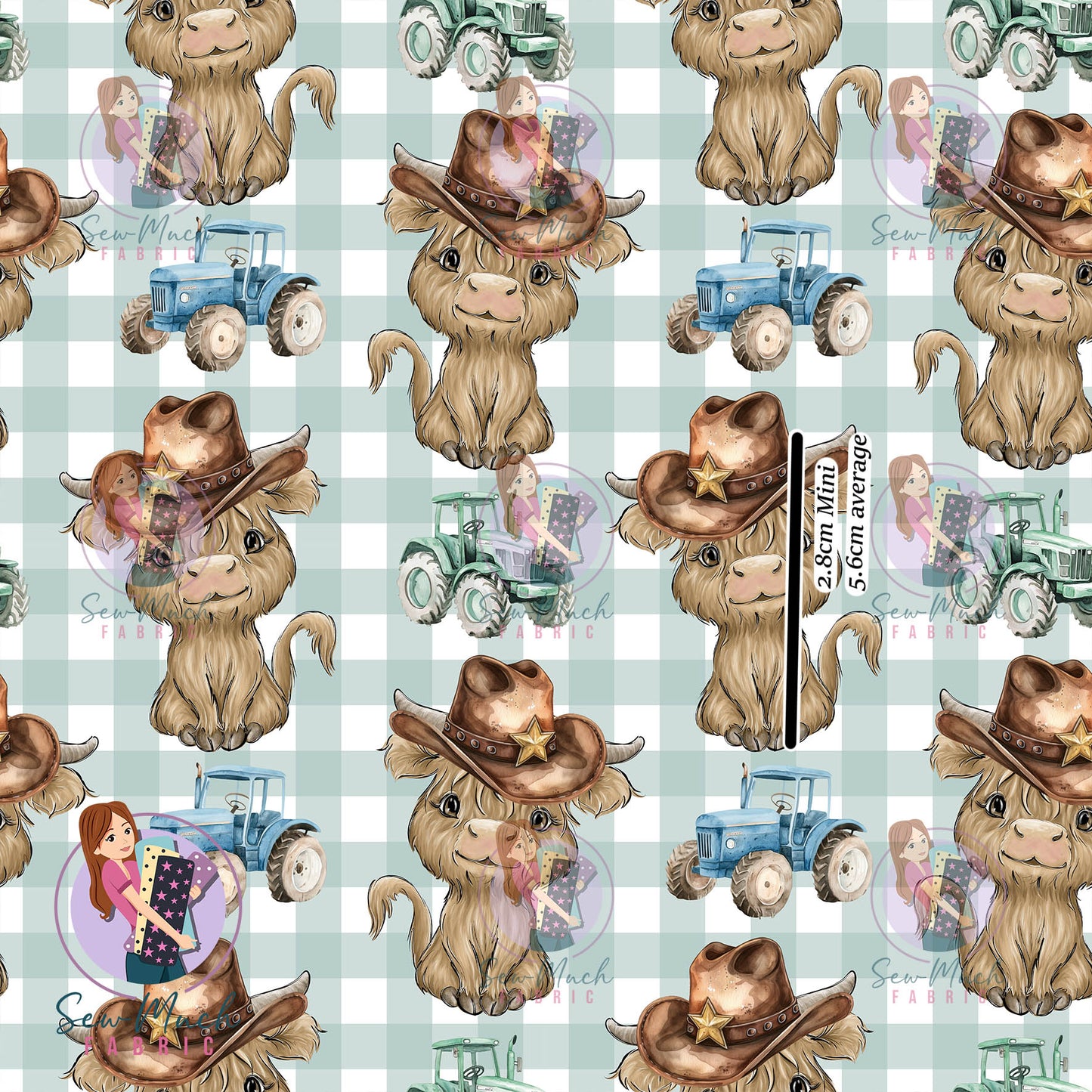Highland Cows Tractor Gingham | Woven | Retail | Average Scale