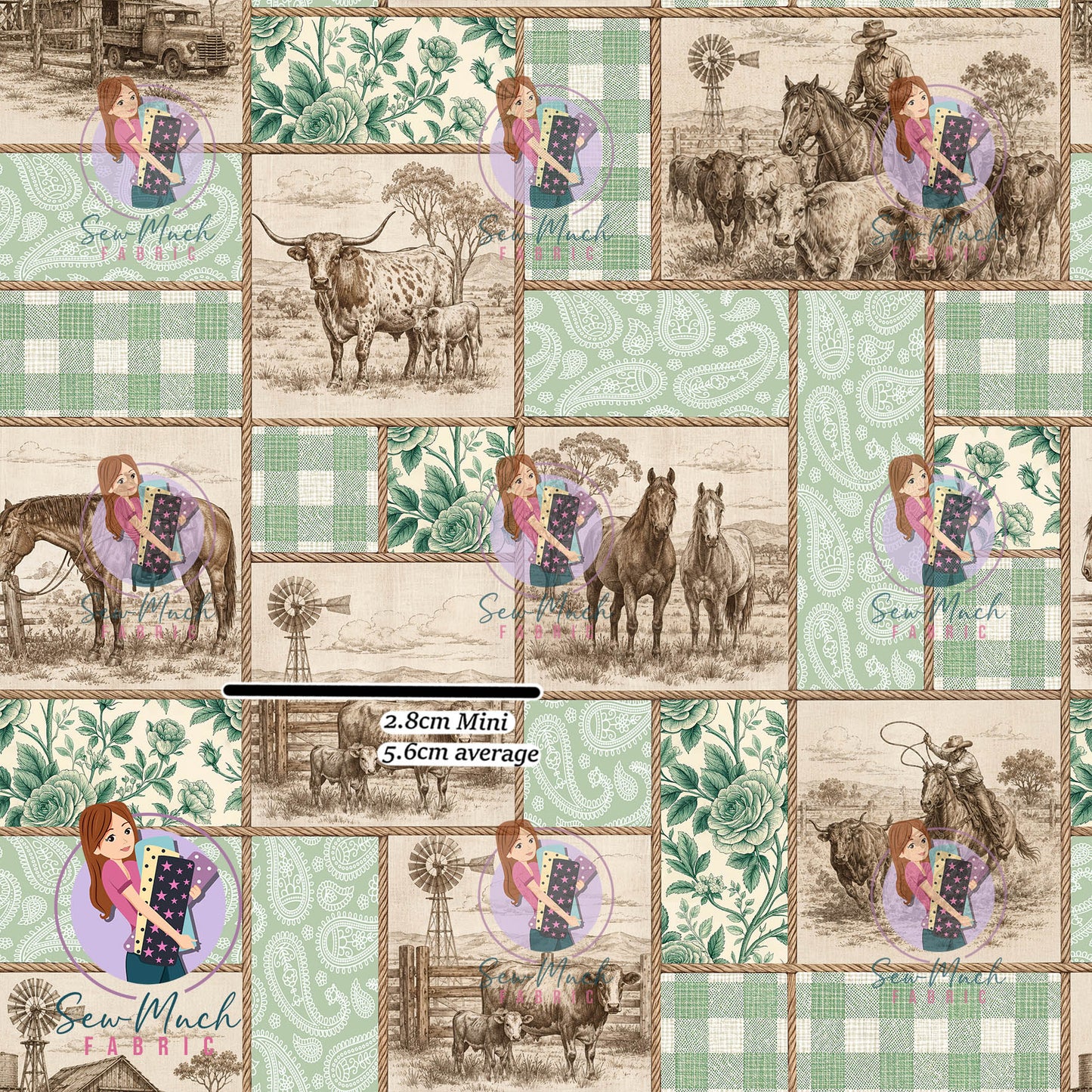 Western Patchwork Green | Canvas | Retail | Average Scale