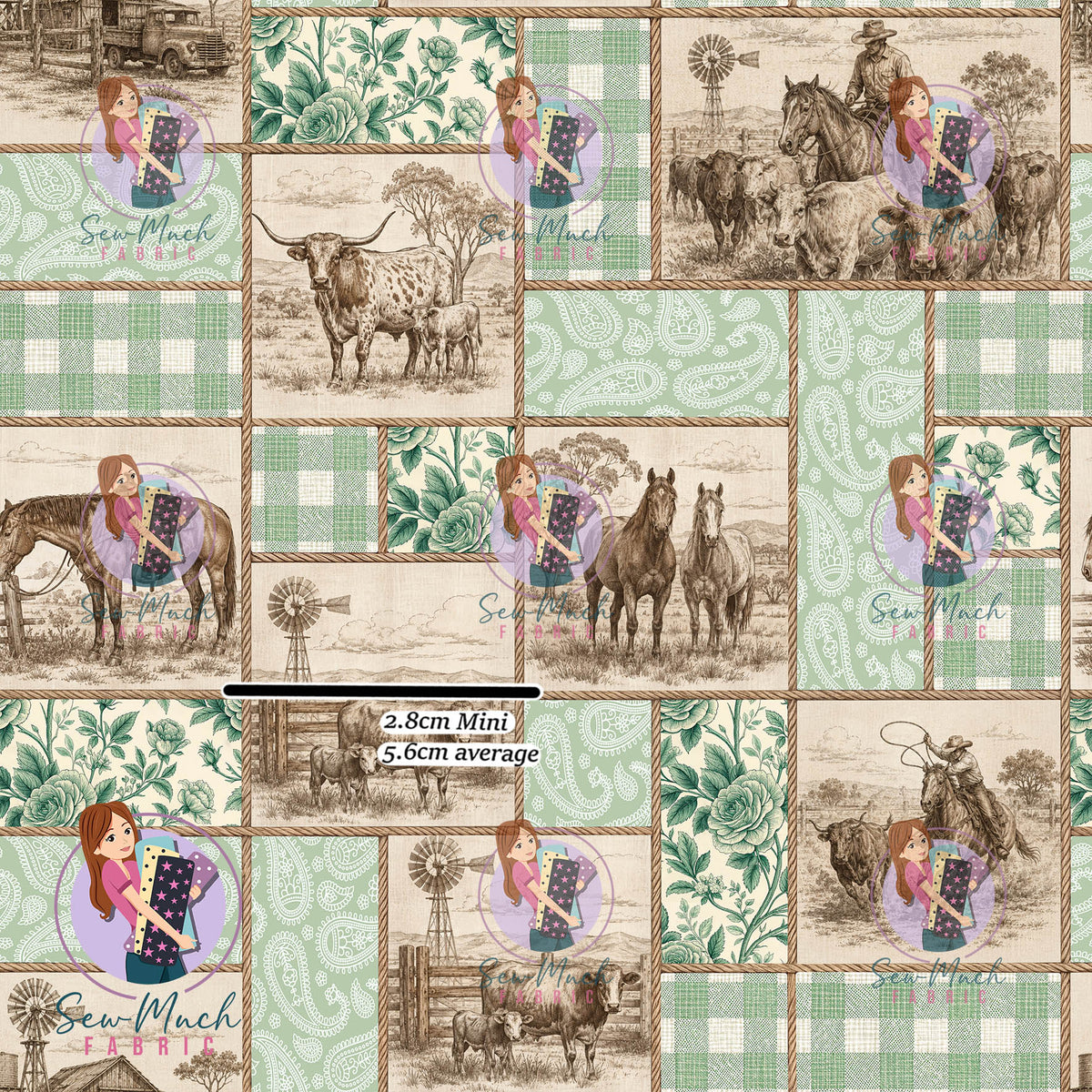 Western Patchwork Green | Woven | Retail | Average Scale