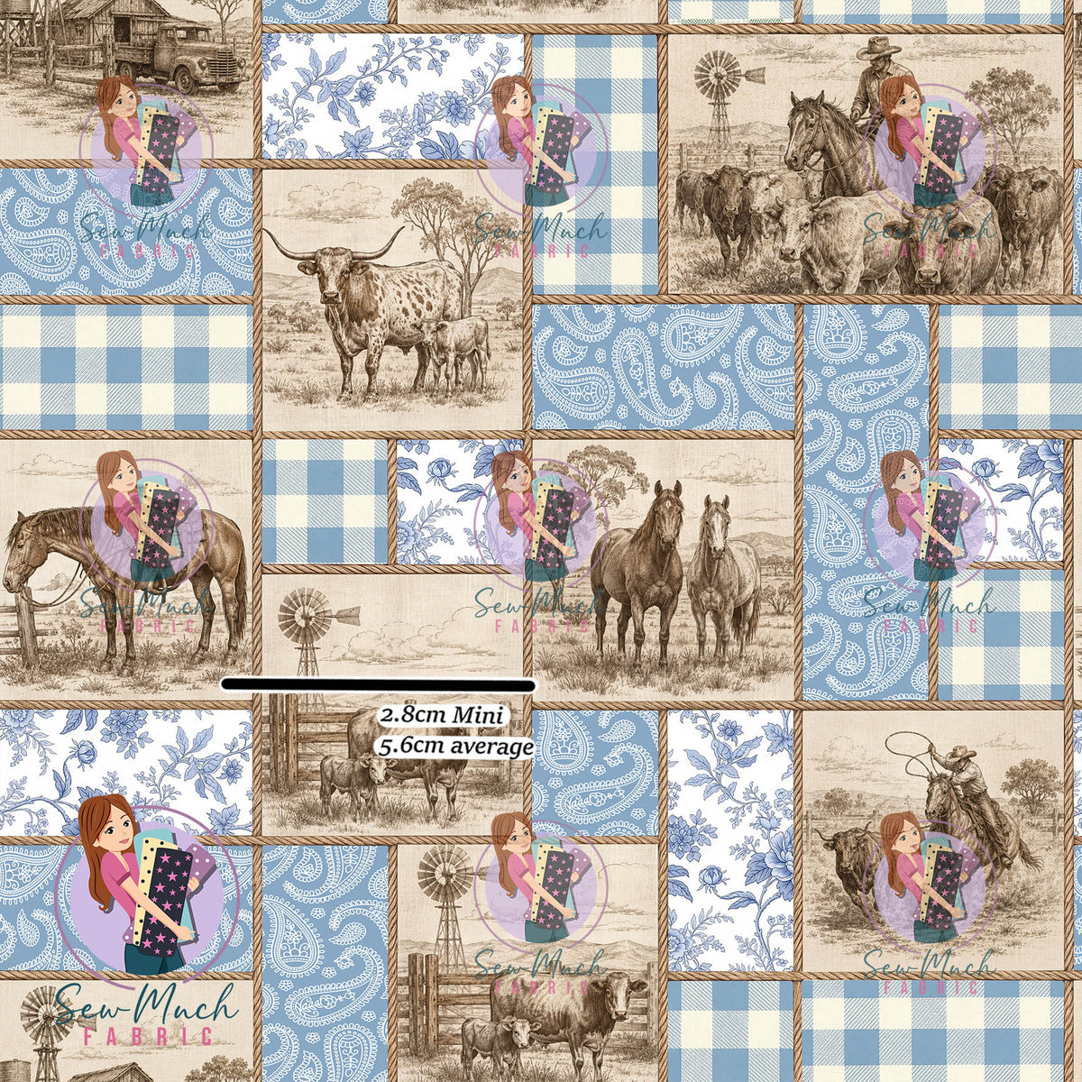 Western Patchwork Blue | Woven | Retail | Average Scale