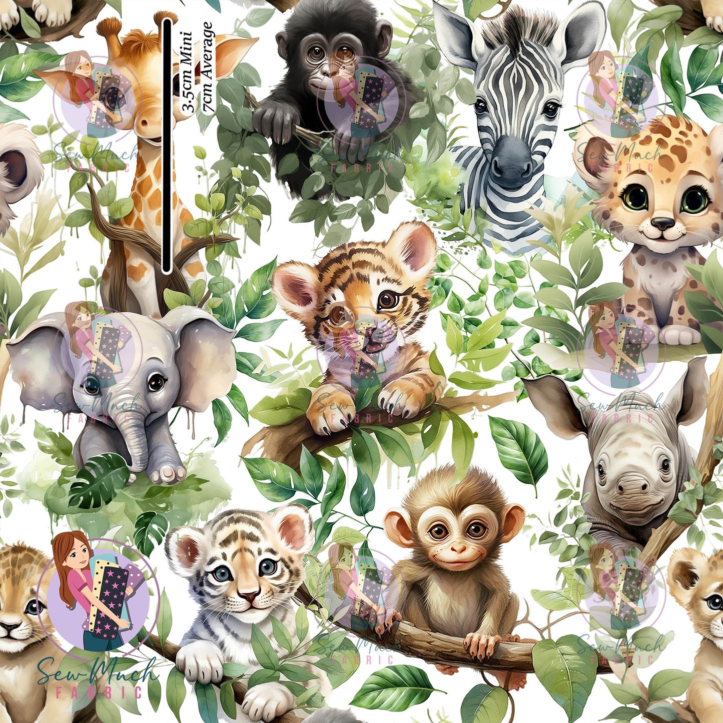 Jungle Animals White | Waterproof Canvas | Retail | Average Scale