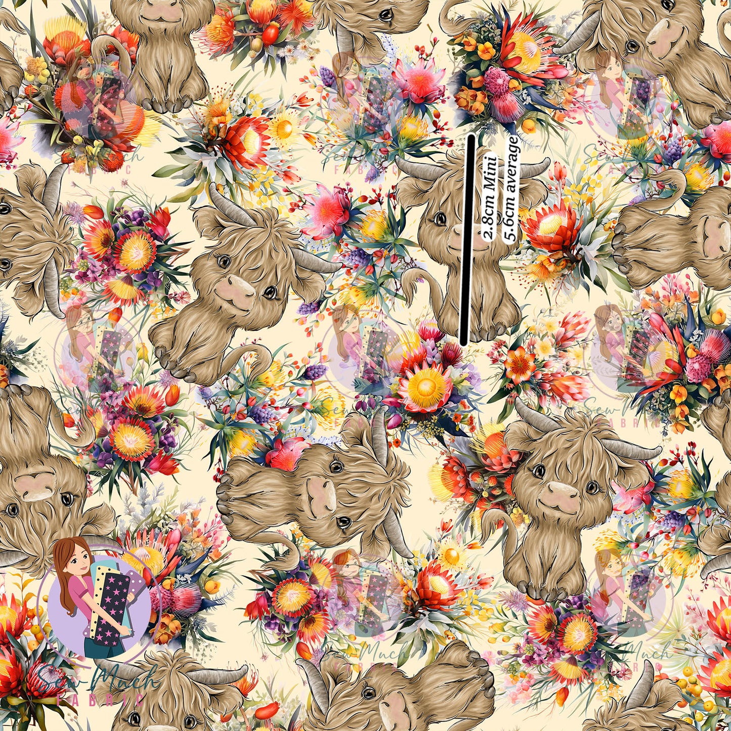 Highland Cows Aussie Floral | Woven | Retail | Average Scale