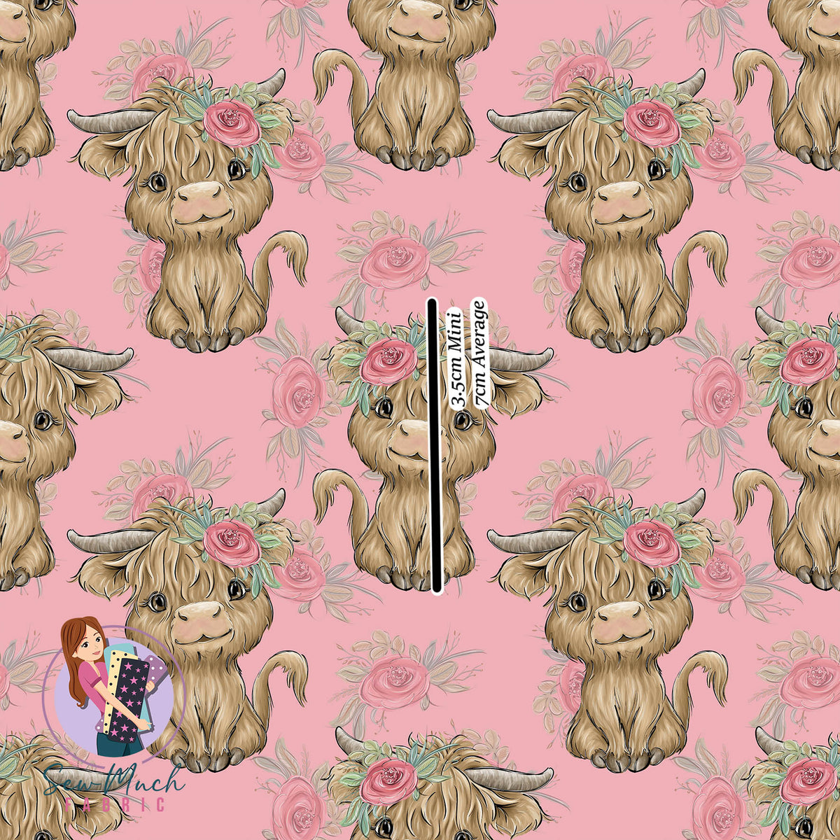 Highland Cows Pink Floral | MINKY | Retail | Average Scale