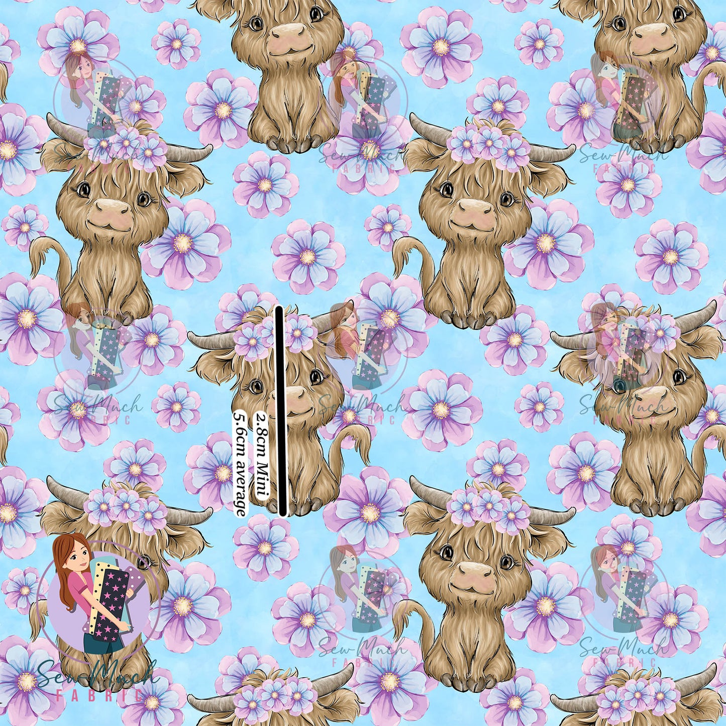 Highland Cow Purple & Blue Floral | Knit | Retail | Average Scale