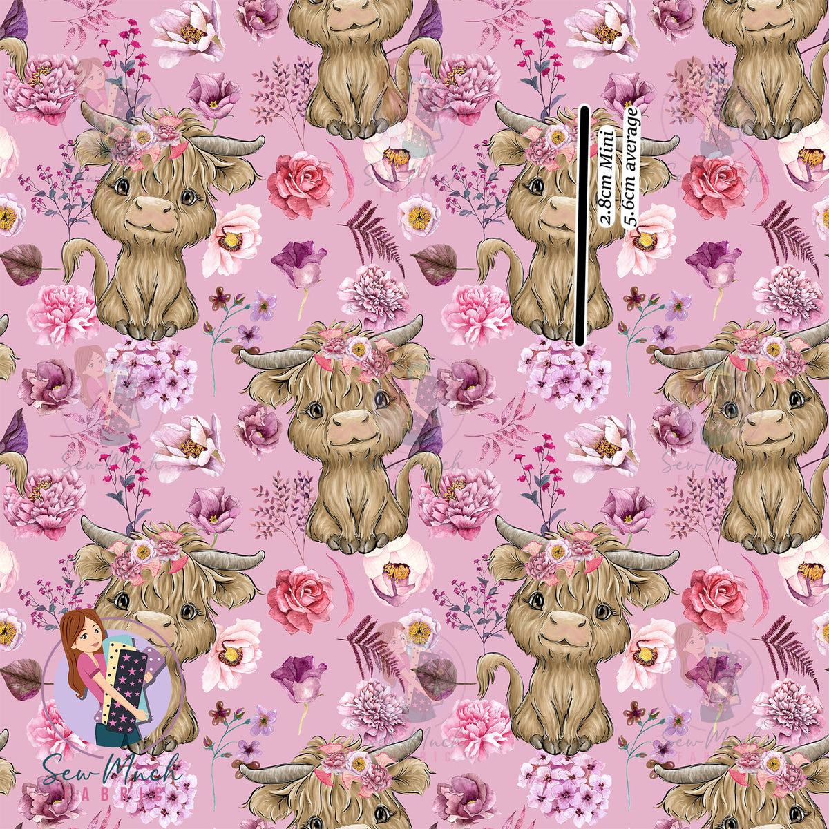 Highland Cow Floral Pink | Woven | Retail | MINI Scale