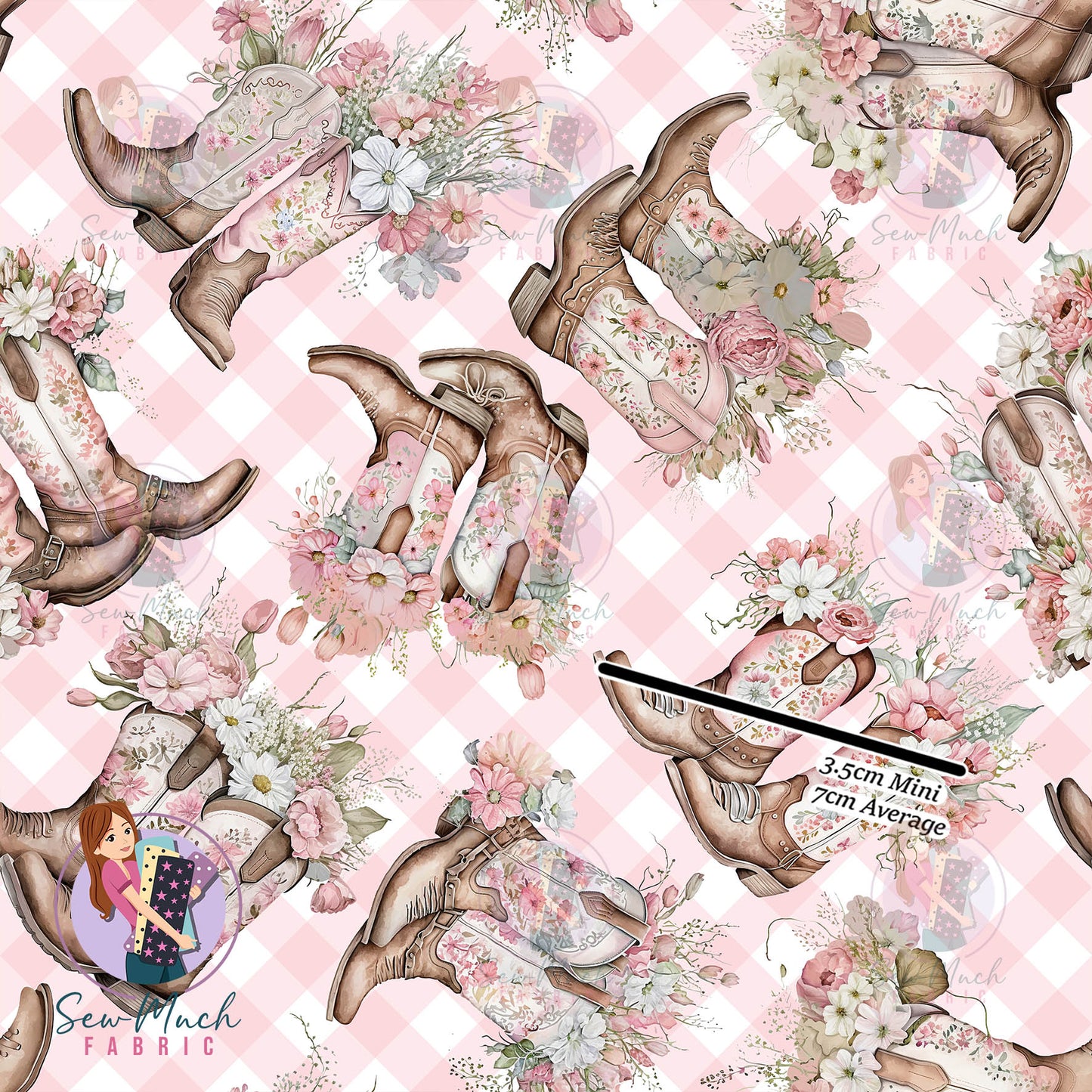 Western Boots Floral Pink | Woven | Retail | Average Scale