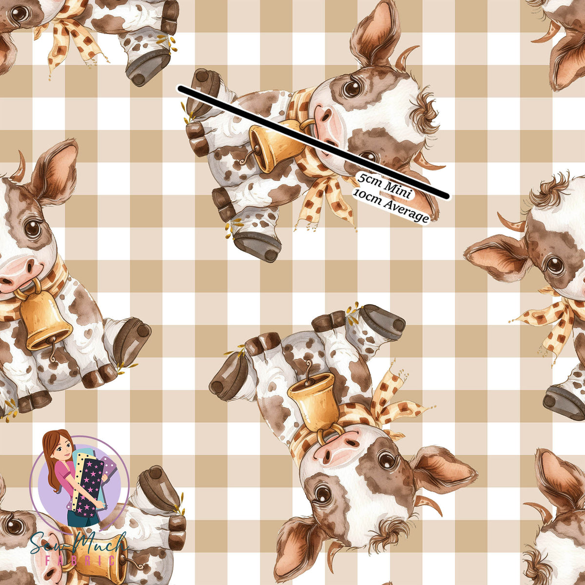 Cute Cows Brown Gingham | Woven | Retail | Average Scale