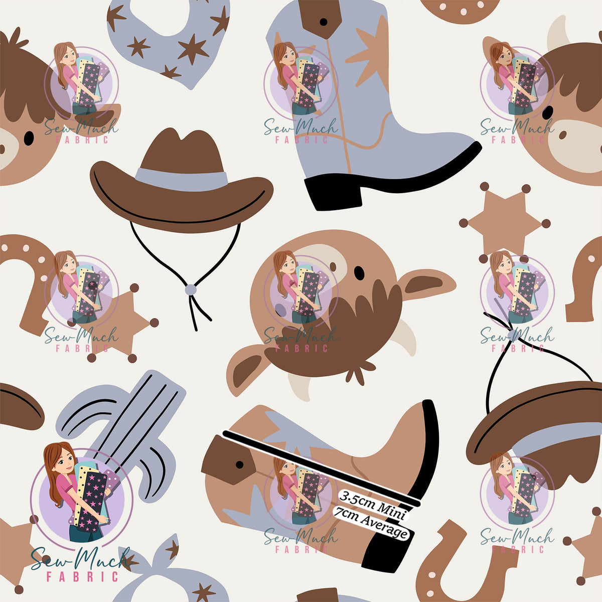 Western Cows Blue & Brown | Woven | Retail | MINI Scale
