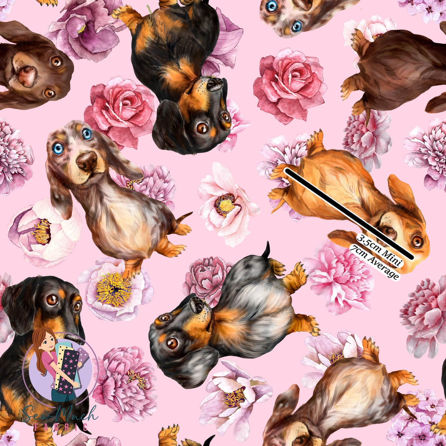 Dachshund Pink Floral | Woven | Retail | Average Scale