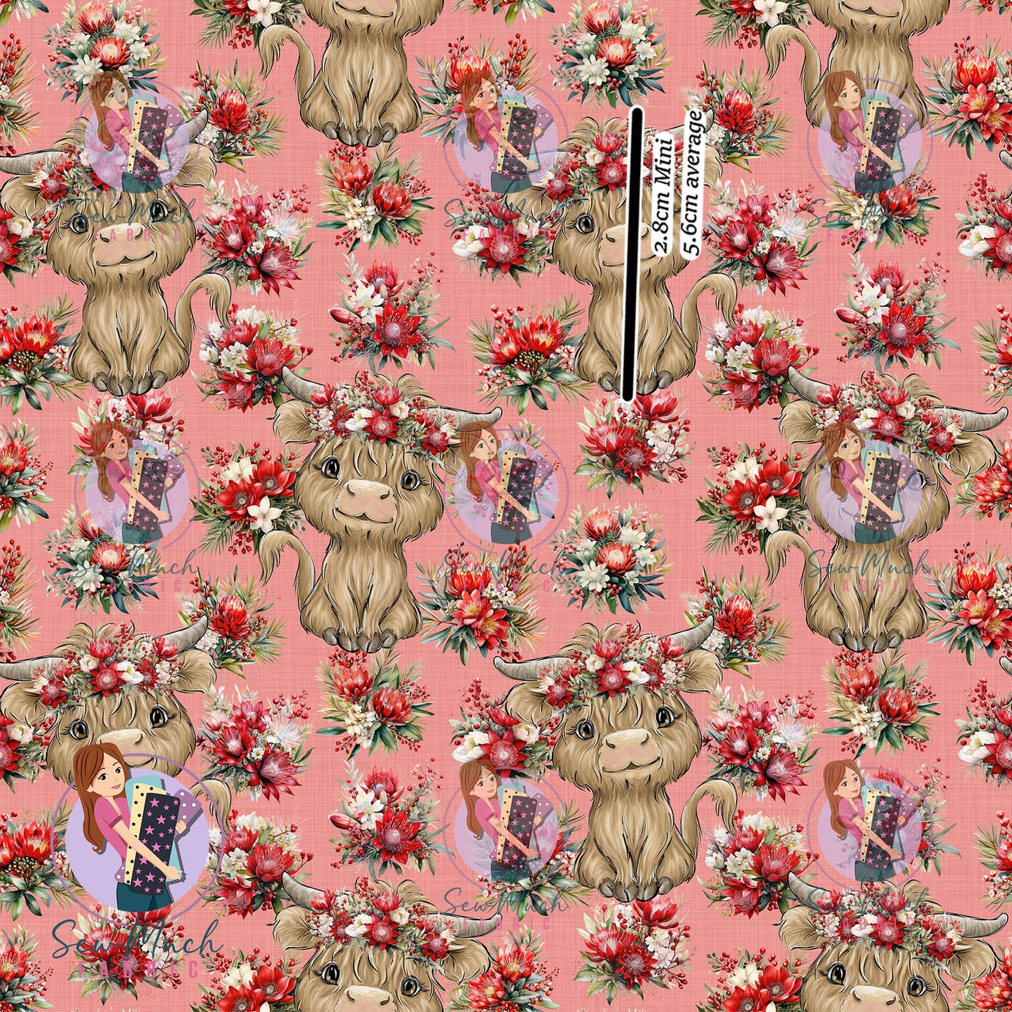 Christmas: Highland Cow Christmas Floral | Knit | Retail | Average Scale