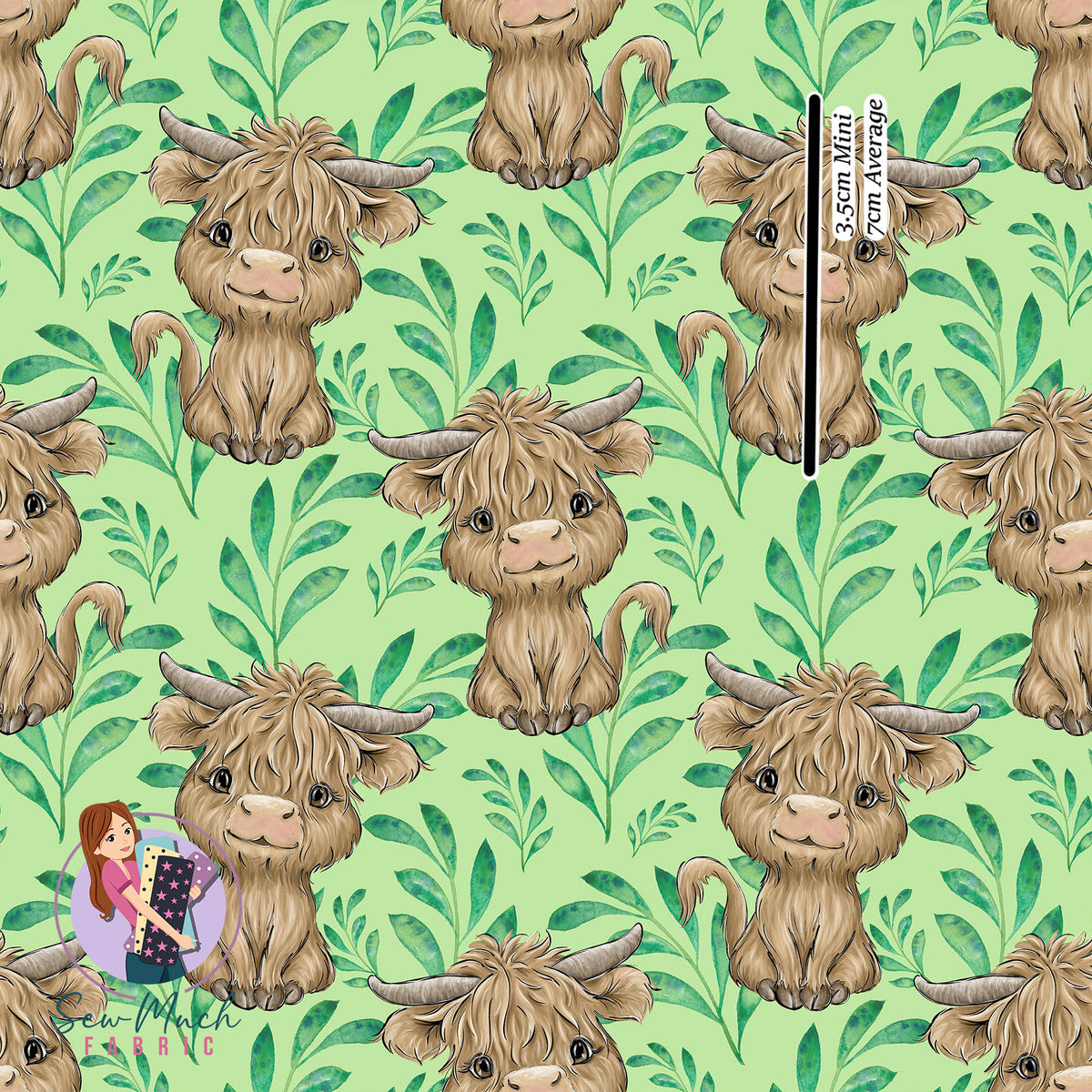 Highland Cow Green Leaves | TWILL | Retail | Average Scale