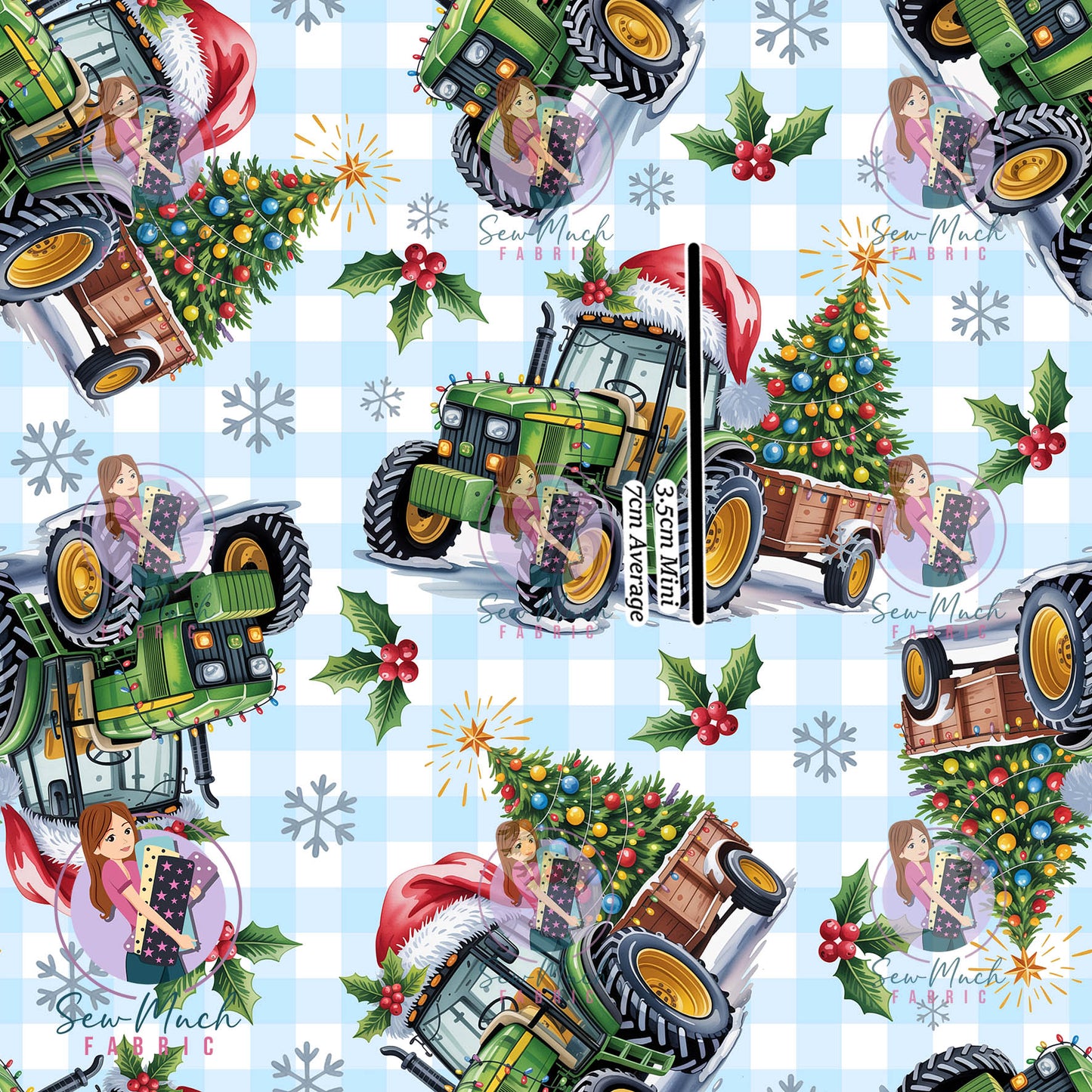 Christmas: Tractor Blue Gingham | Woven | Retail | Average Scale