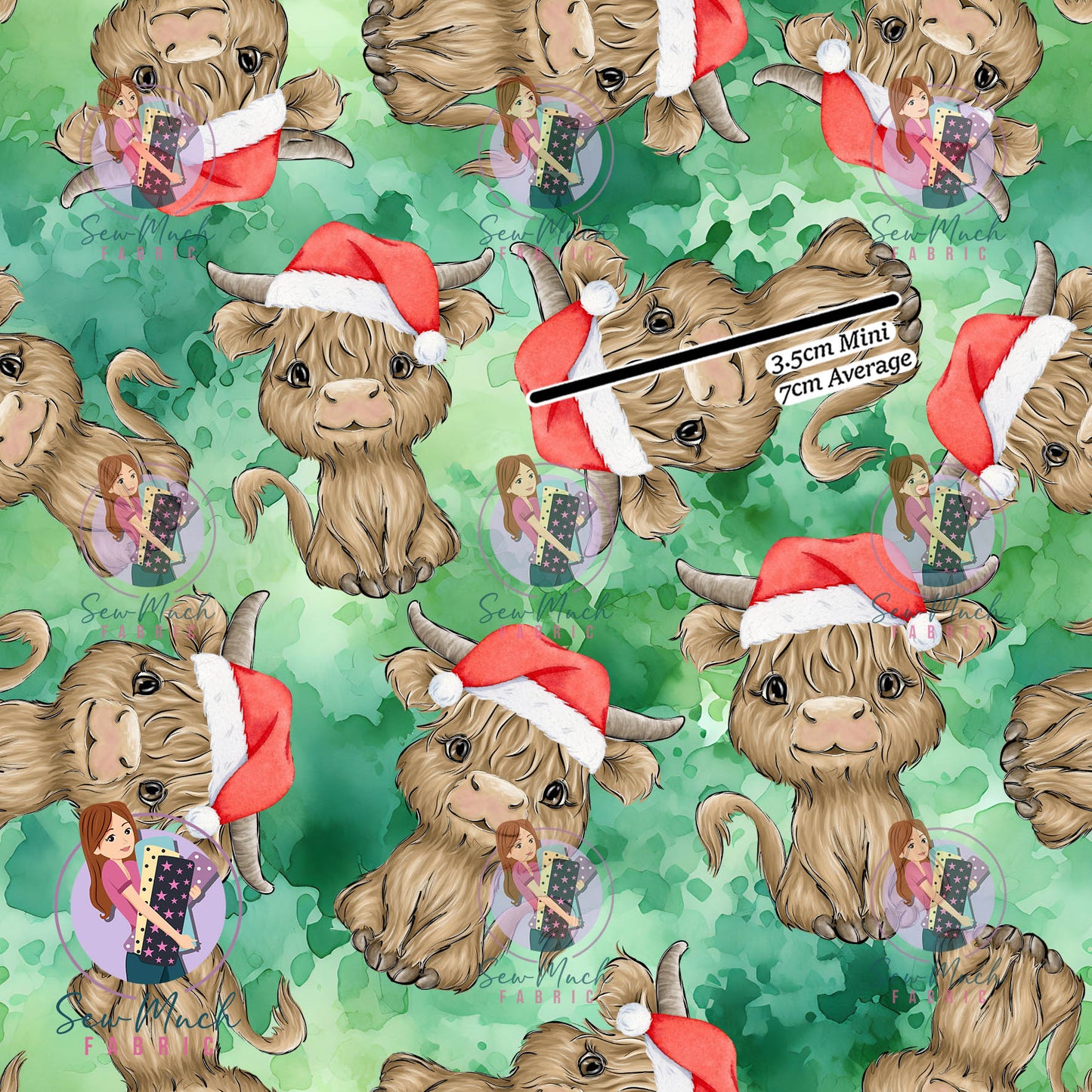 Christmas: Highland Cow Green | Woven | Retail | Average Scale