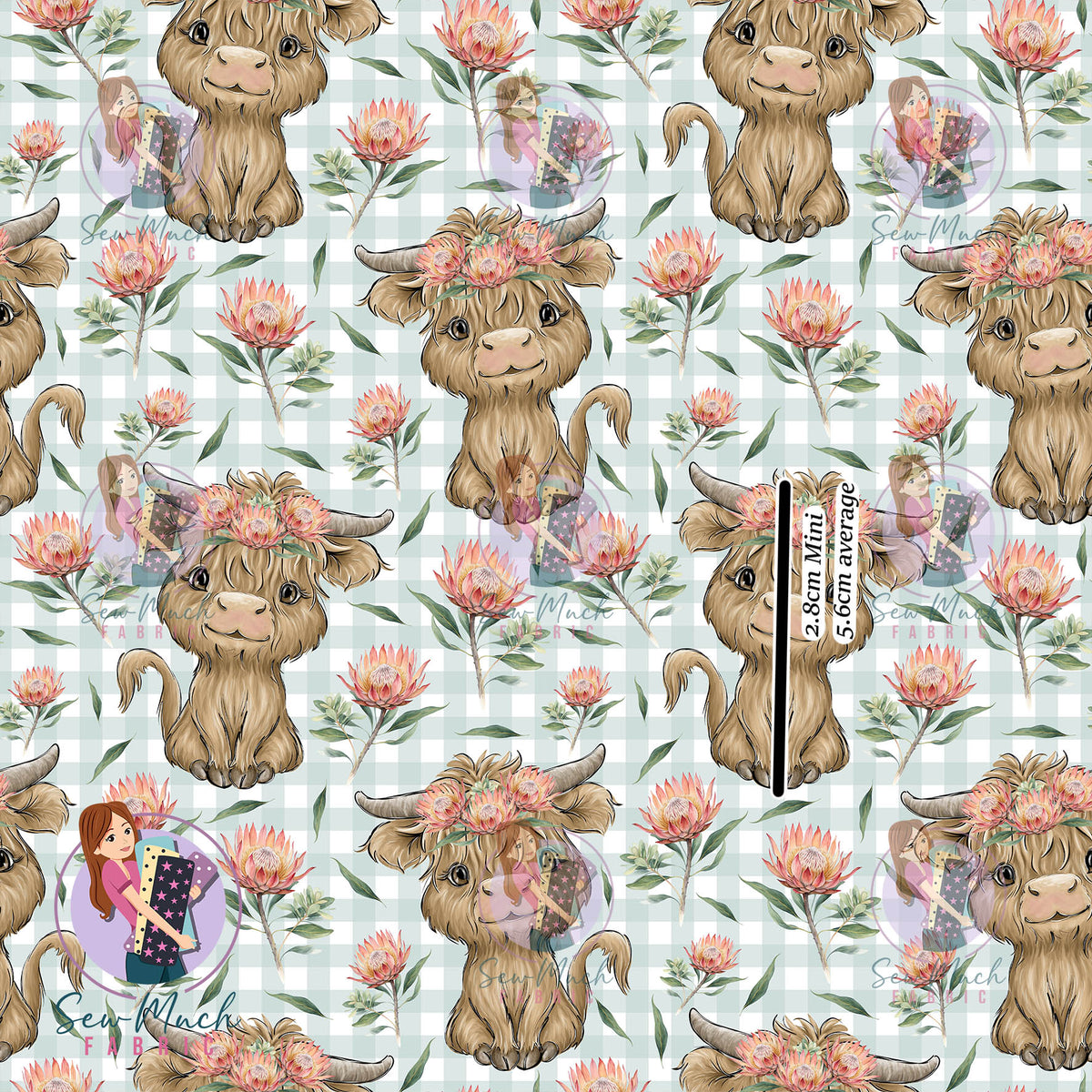 Highland Cows Aussie Flora Gingham | Woven | Retail | Average Scale