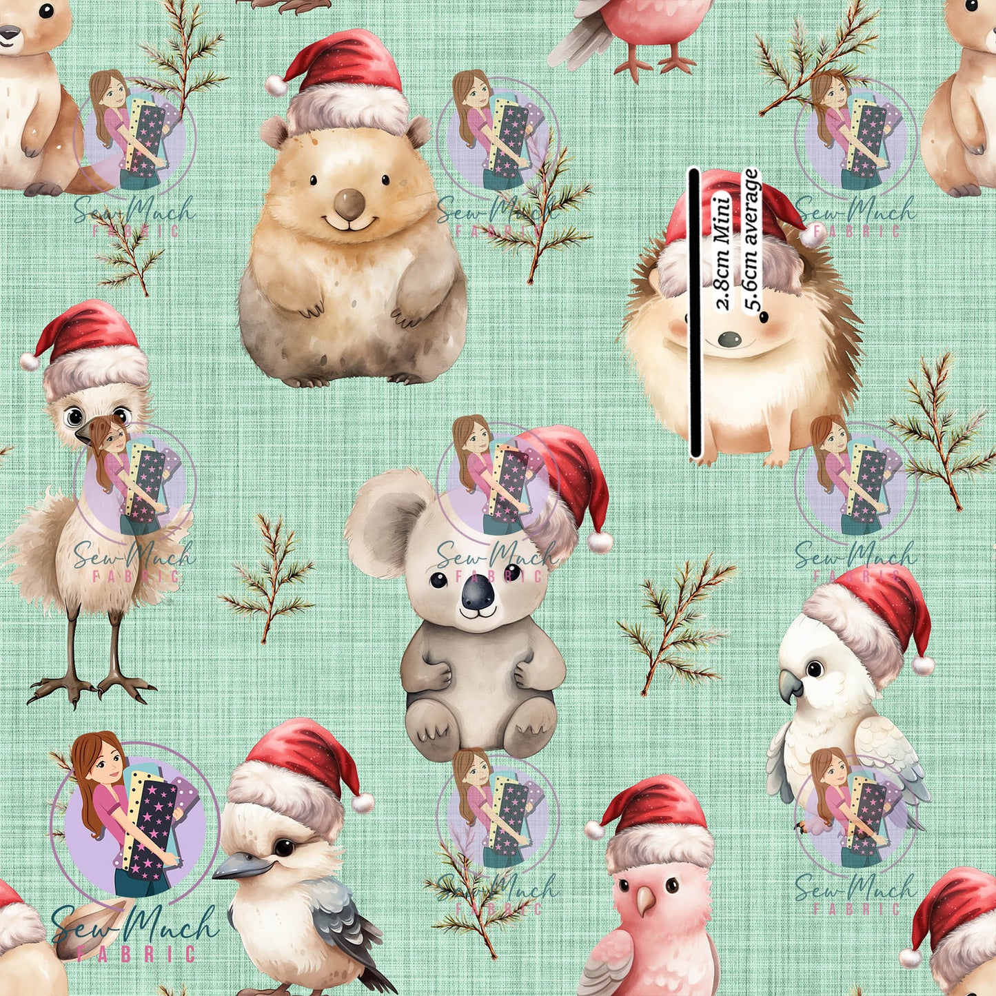 Christmas: Aussie Animals Green | Woven | Retail | MINI Scale
