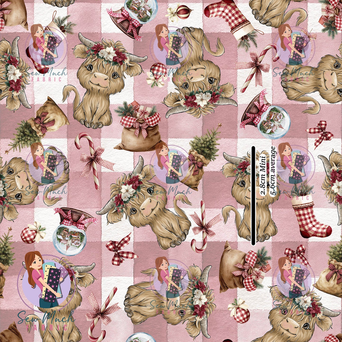 Christmas: Highland Cows Red Gingham | Woven | Retail | Average Scale