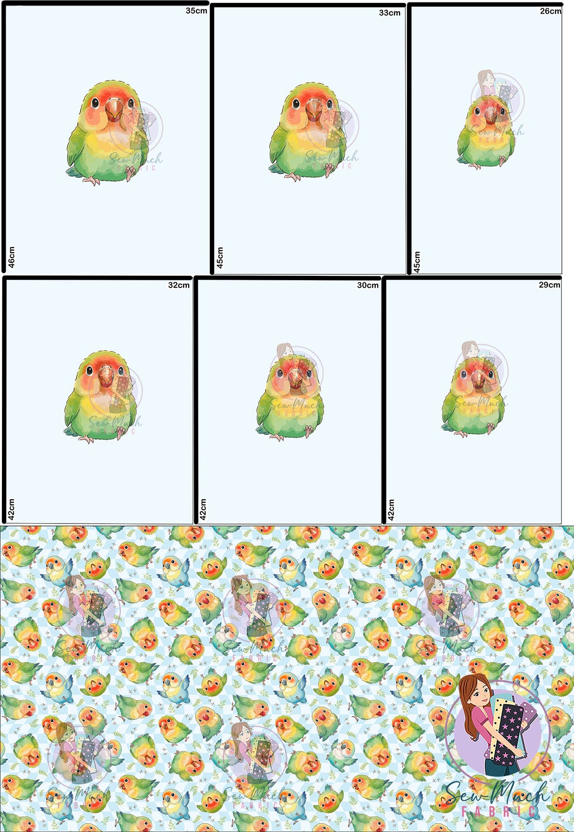 AUGUST Pre-Order (1): Lovebirds Blue 'PANEL FOR ROMPERS'