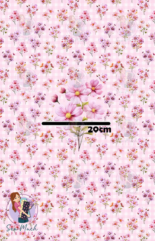 Pink Floral Gingham | Panel | Retail | French Terry