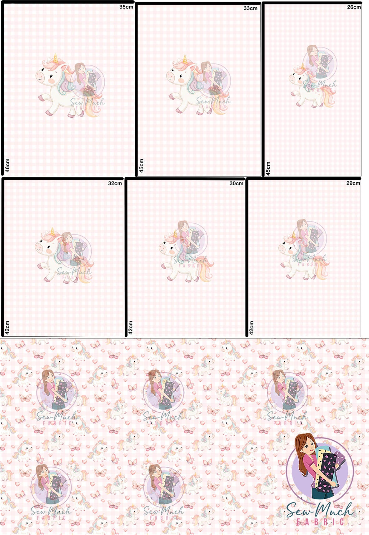 JULY Pre-Order (1): Unicorn Pink Gingham 'PANEL FOR ROMPERS'