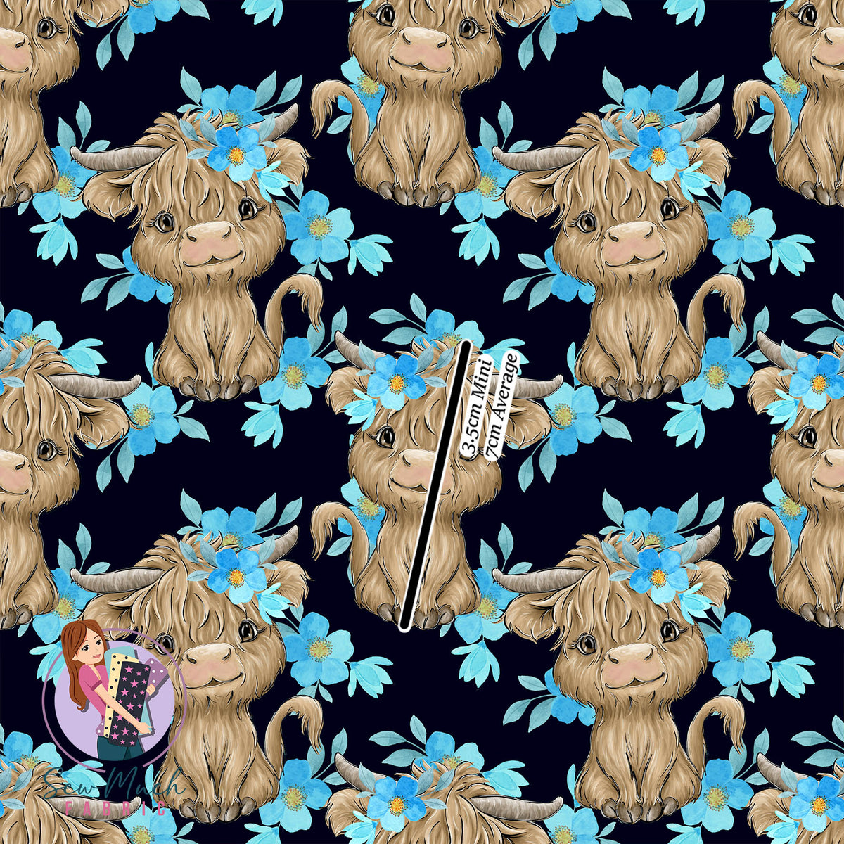Highland Cow Floral Navy | Woven | Retail | MINI Scale