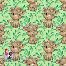 Load image into Gallery viewer, Highland Cows Green Leaves. | Knit | Retail | Average Scale
