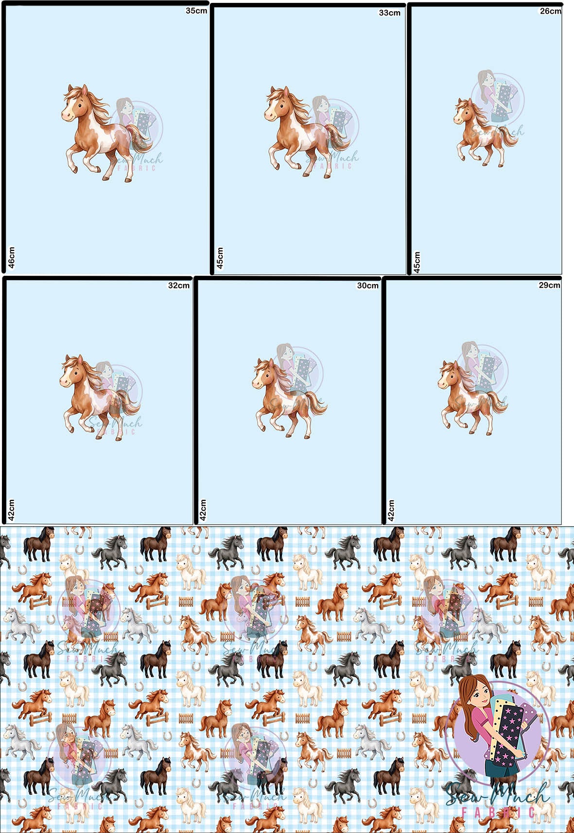 OCTOBER Pre-Order (2): Horses Blue 'PANEL FOR ROMPERS'