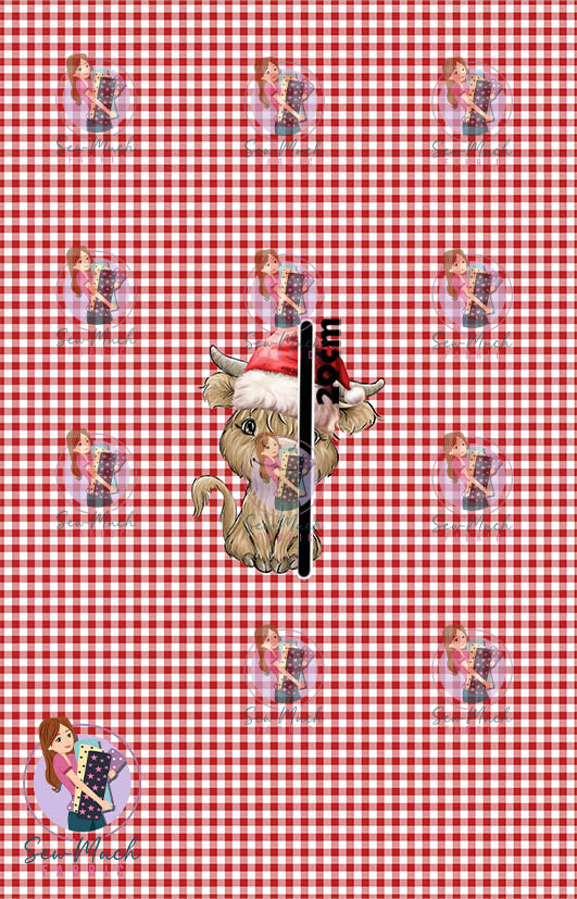 CHRISTMAS Pre-Order: Highland Cow Red Gingham PANEL