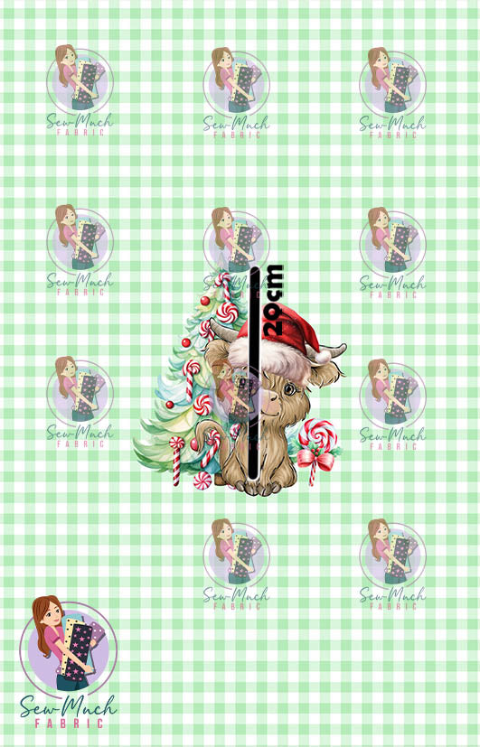 CHRISTMAS Pre-Order: Highland Cow Candy Cane Tree PANEL