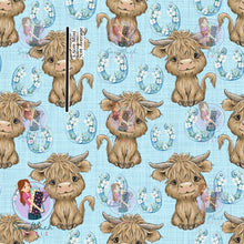 Load image into Gallery viewer, Highland Cow Blue Horseshoe | Cotton Twill | Retail | Average Scale