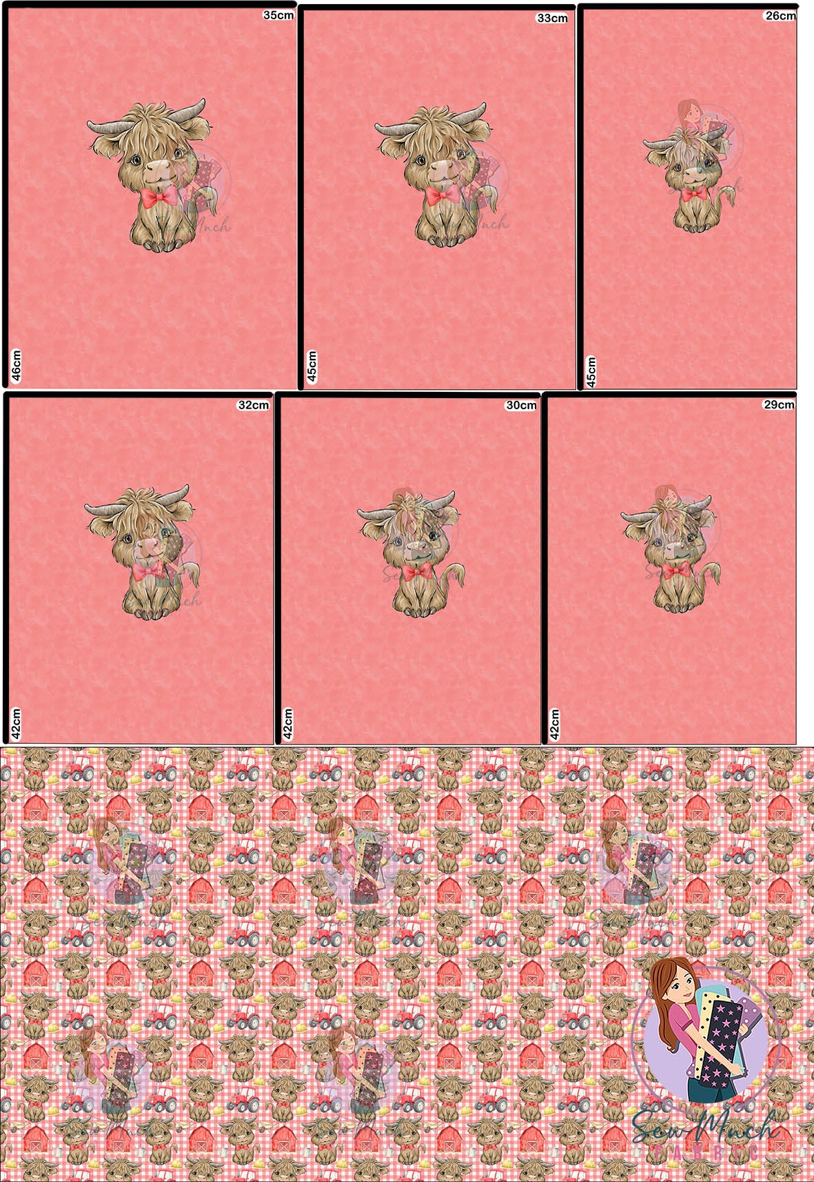 AUGUST Pre-Order (2): Highland Cow Red Tractor 'PANEL FOR ROMPERS'