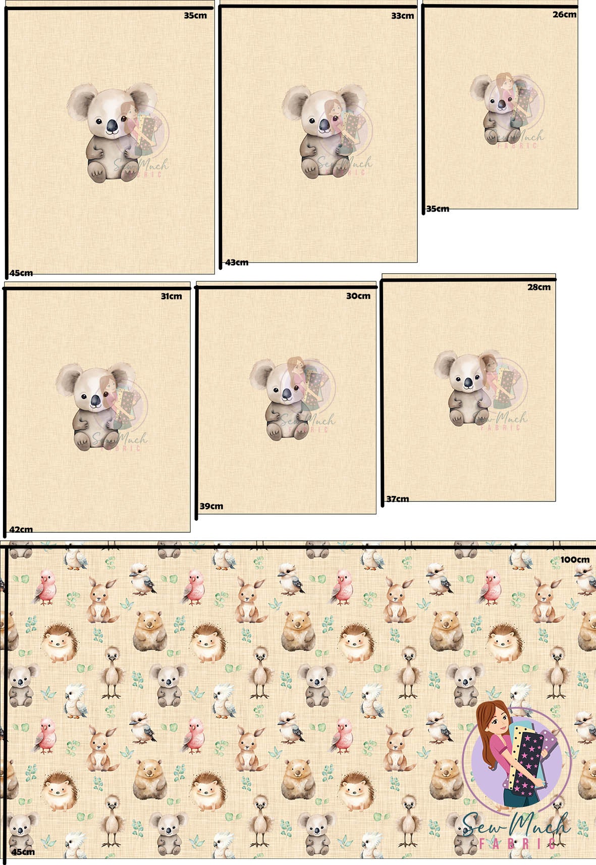 Unlimited Pre-Order: Aussie Animals Beige Eucalyptus 'PANEL FOR ROMPERS'