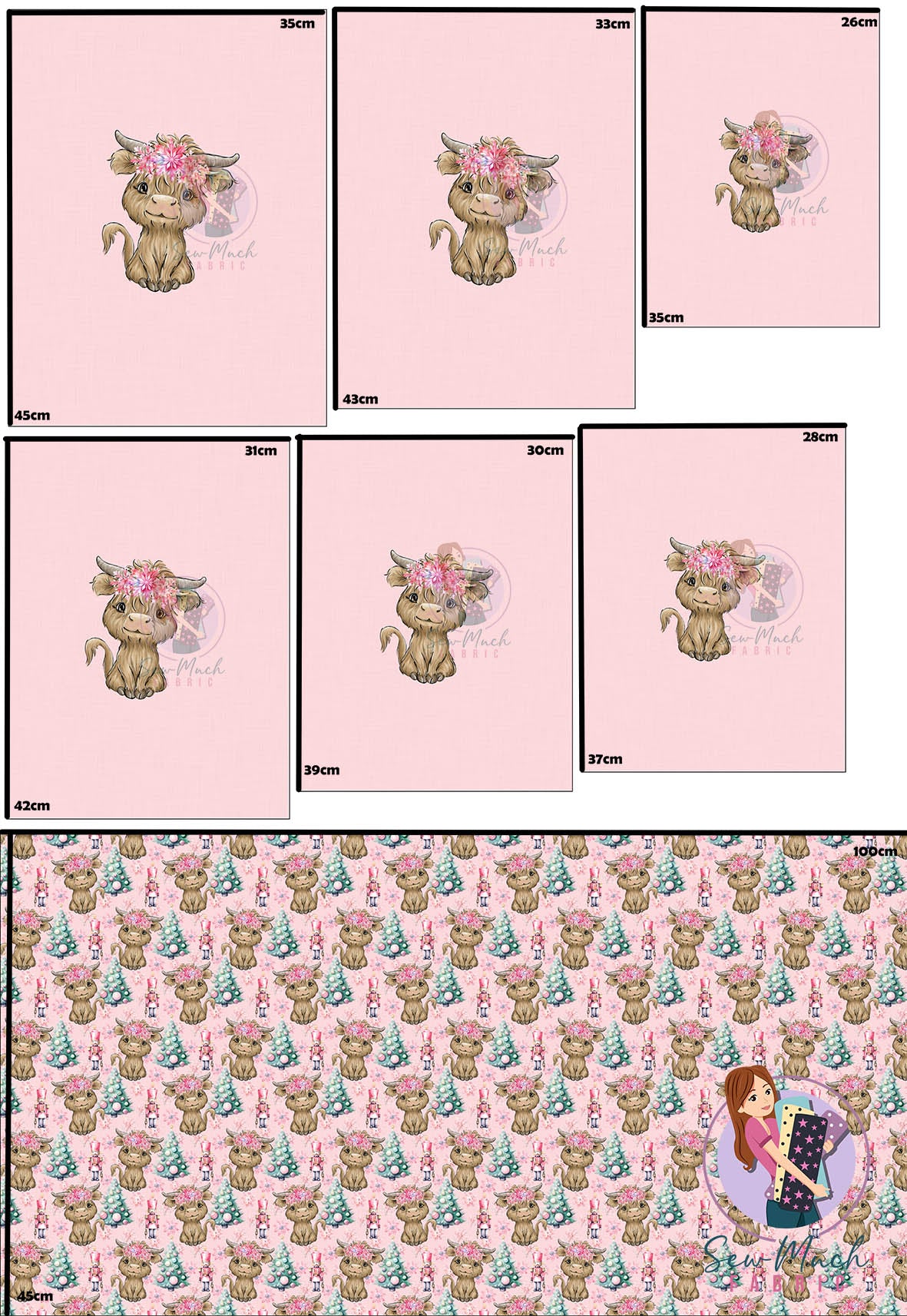 CHRISTMAS Pre-Order: Highland Cow Pink Nutcracker 'PANEL FOR ROMPERS'