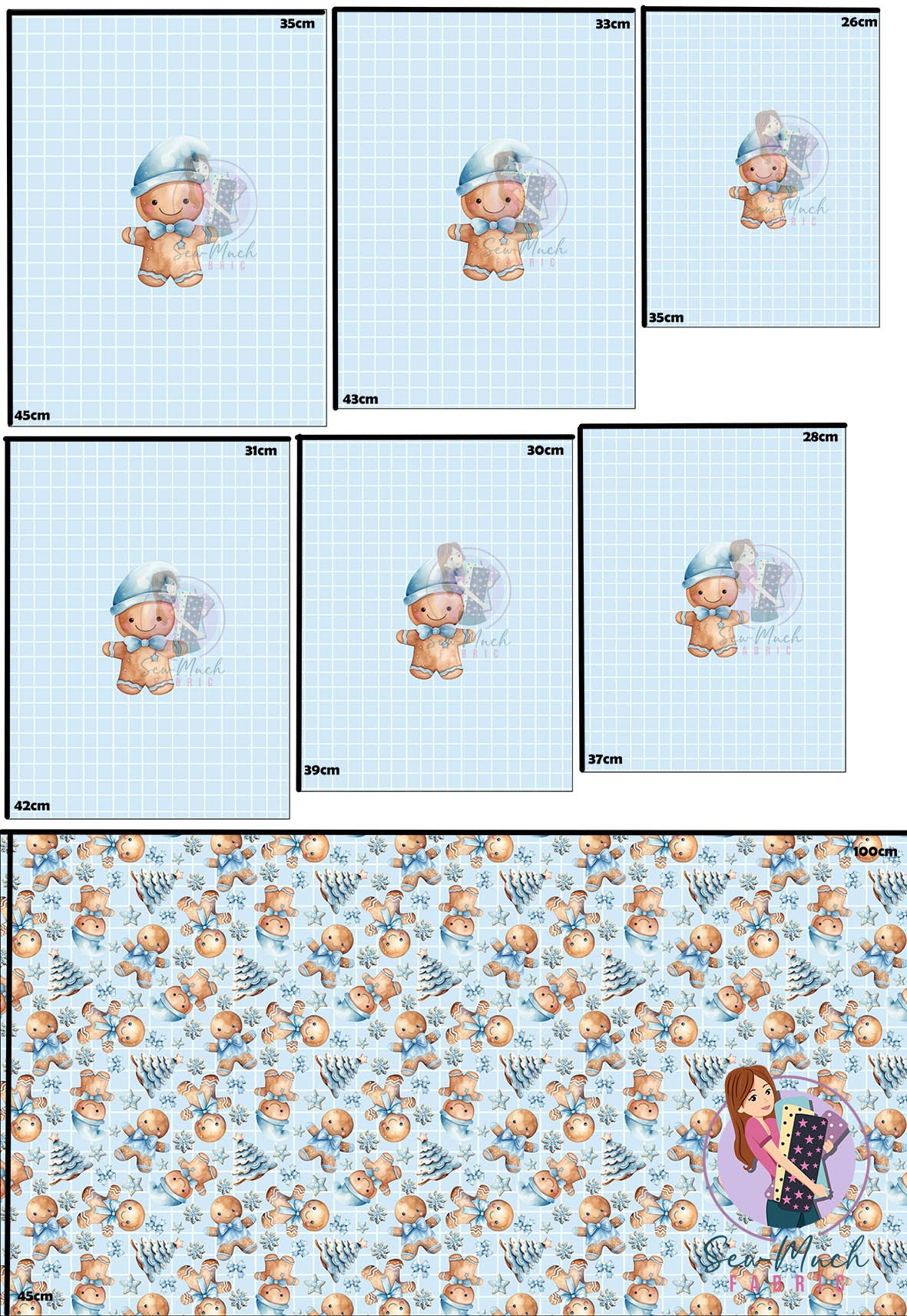 CHRISTMAS Pre-Order: Gingerbread Blue 'PANEL FOR ROMPERS'