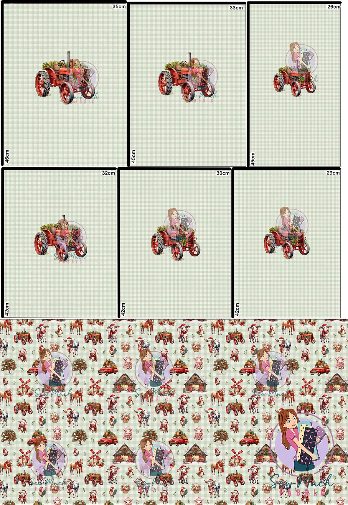 CHRISTMAS Pre-Order: Christmas Farm Green Gingham 'PANEL FOR ROMPERS'