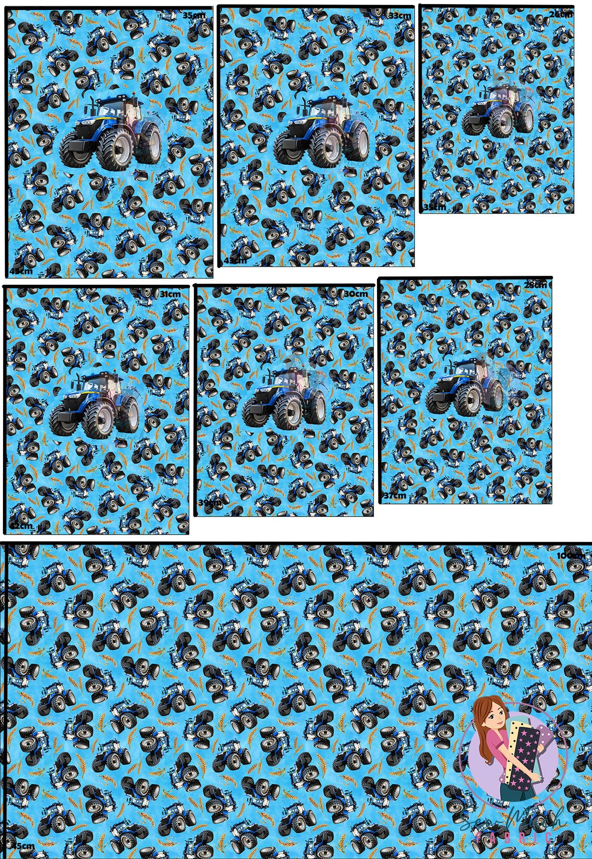 Unlimited Pre-Order: Tractors Blue 'PANEL FOR ROMPERS'