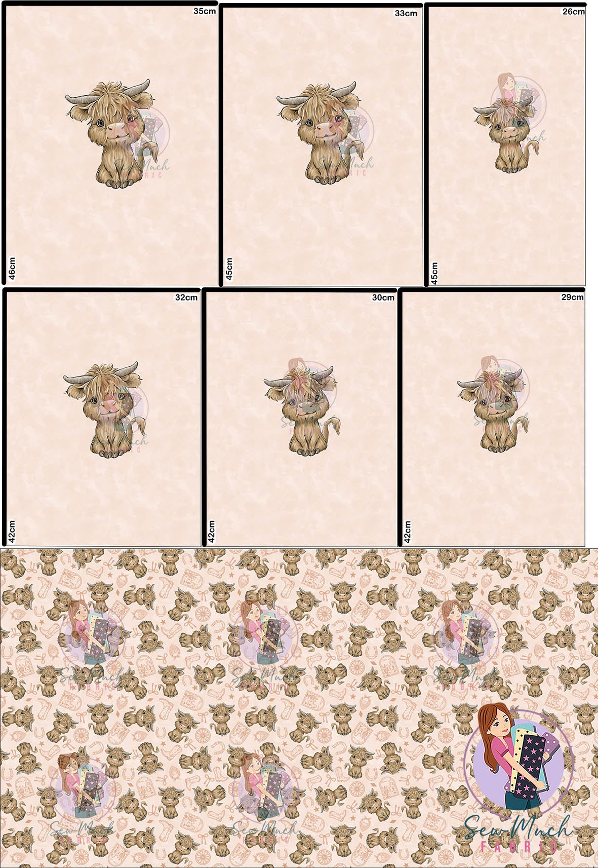 AUGUST Pre-Order (2): Highland Cow Western Beige 'PANEL FOR ROMPERS'