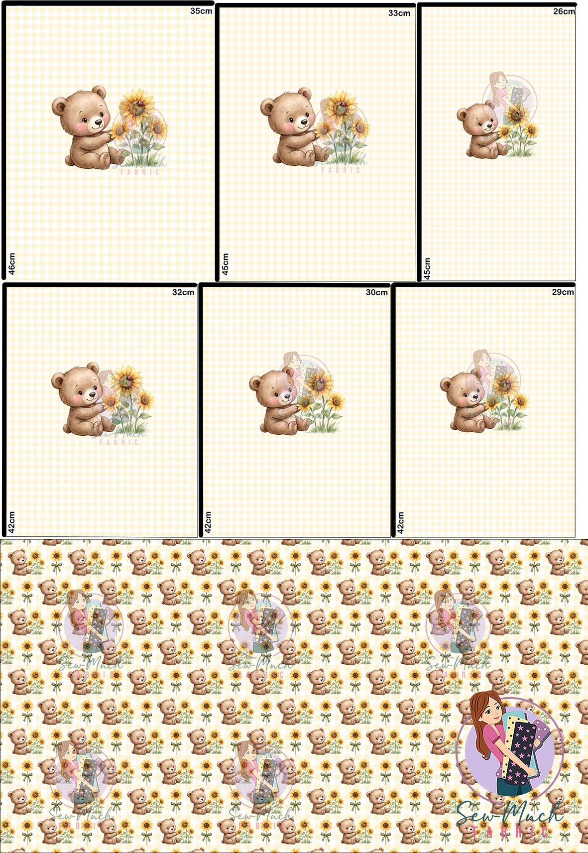 AUGUST Pre-Order (2): Sunflower Bear 'PANEL FOR ROMPERS'