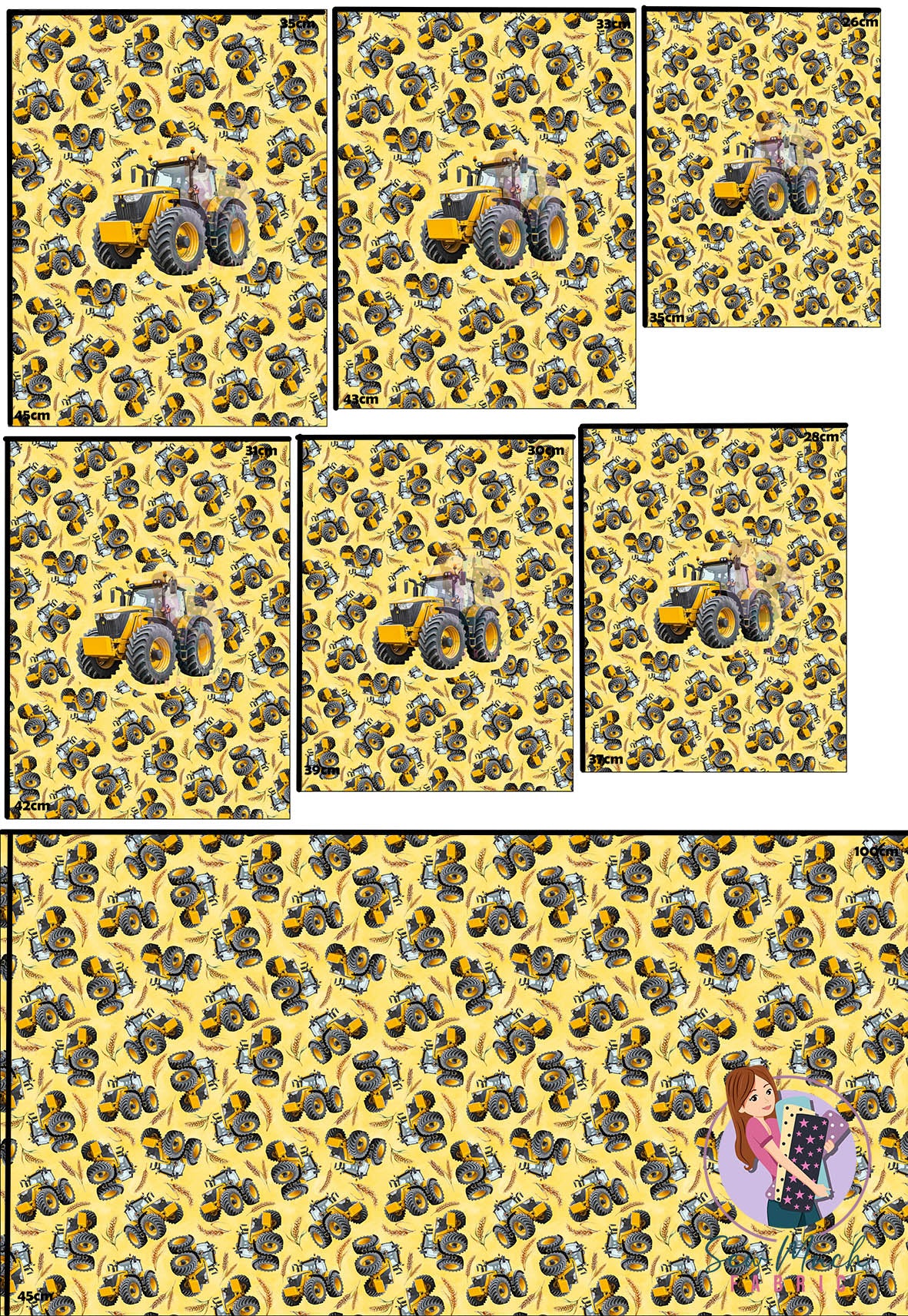 Unlimited Pre-Order: Tractors Yellow 'PANEL FOR ROMPERS'