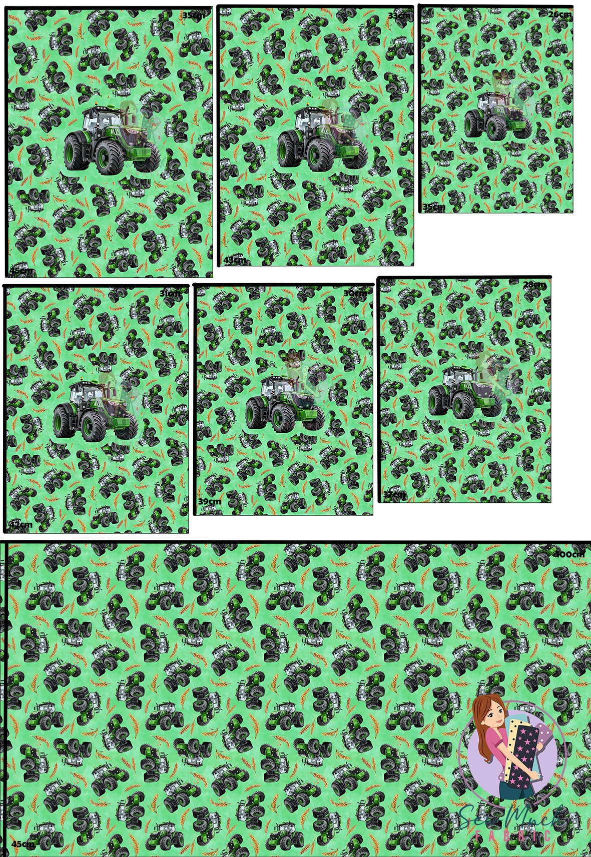 Unlimited Pre-Order: Tractors Green 'PANEL FOR ROMPERS'