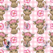 Load image into Gallery viewer, Highland Cow Floral Gingham | Waterproof Canvas | Retail | Average Scale