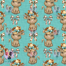 Load image into Gallery viewer, Highland Cows Teal Bows | Waterproof Canvas | Retail | Average Scale