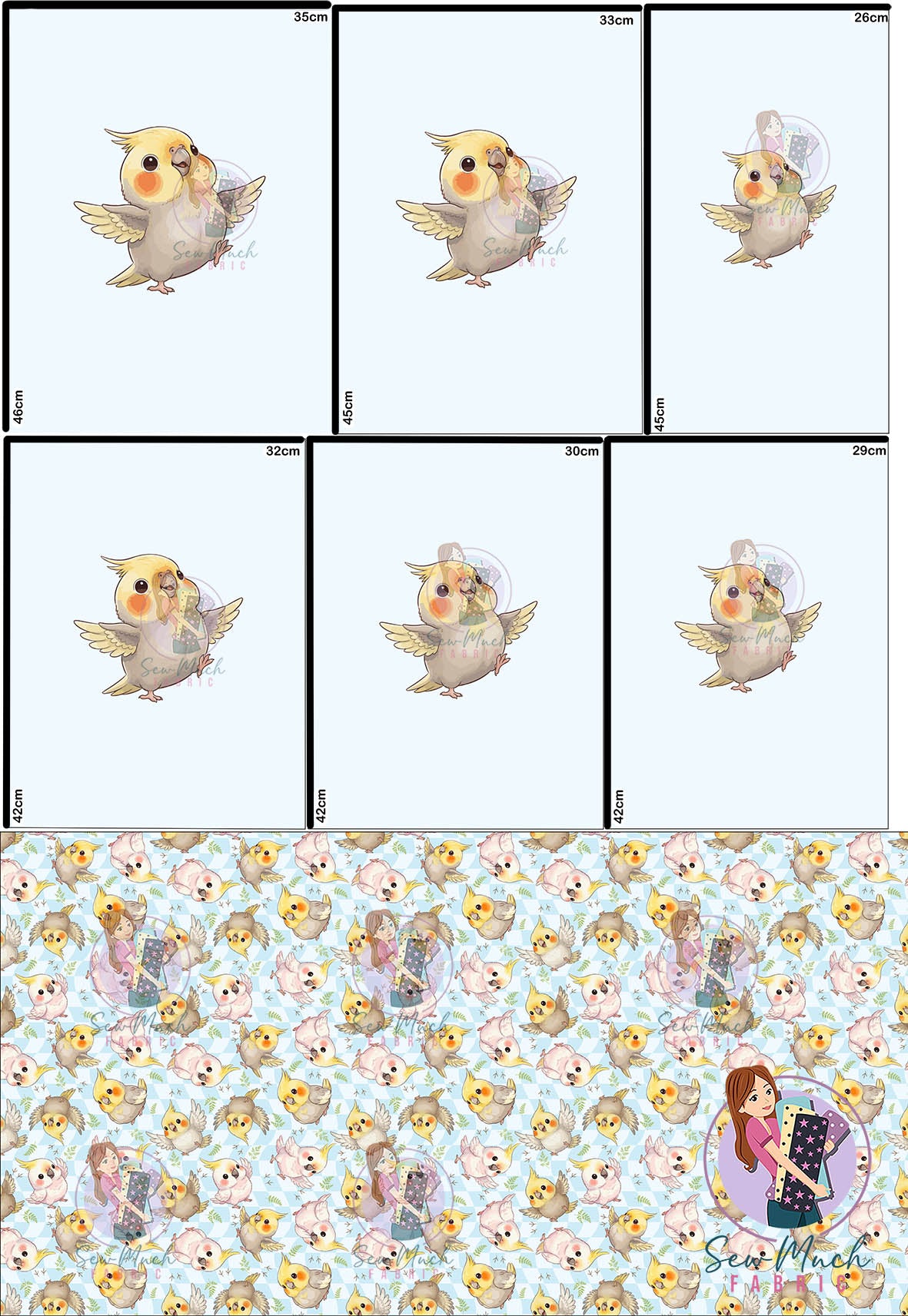 AUGUST Pre-Order (1): Cockatiel Blue 'PANEL FOR ROMPERS'