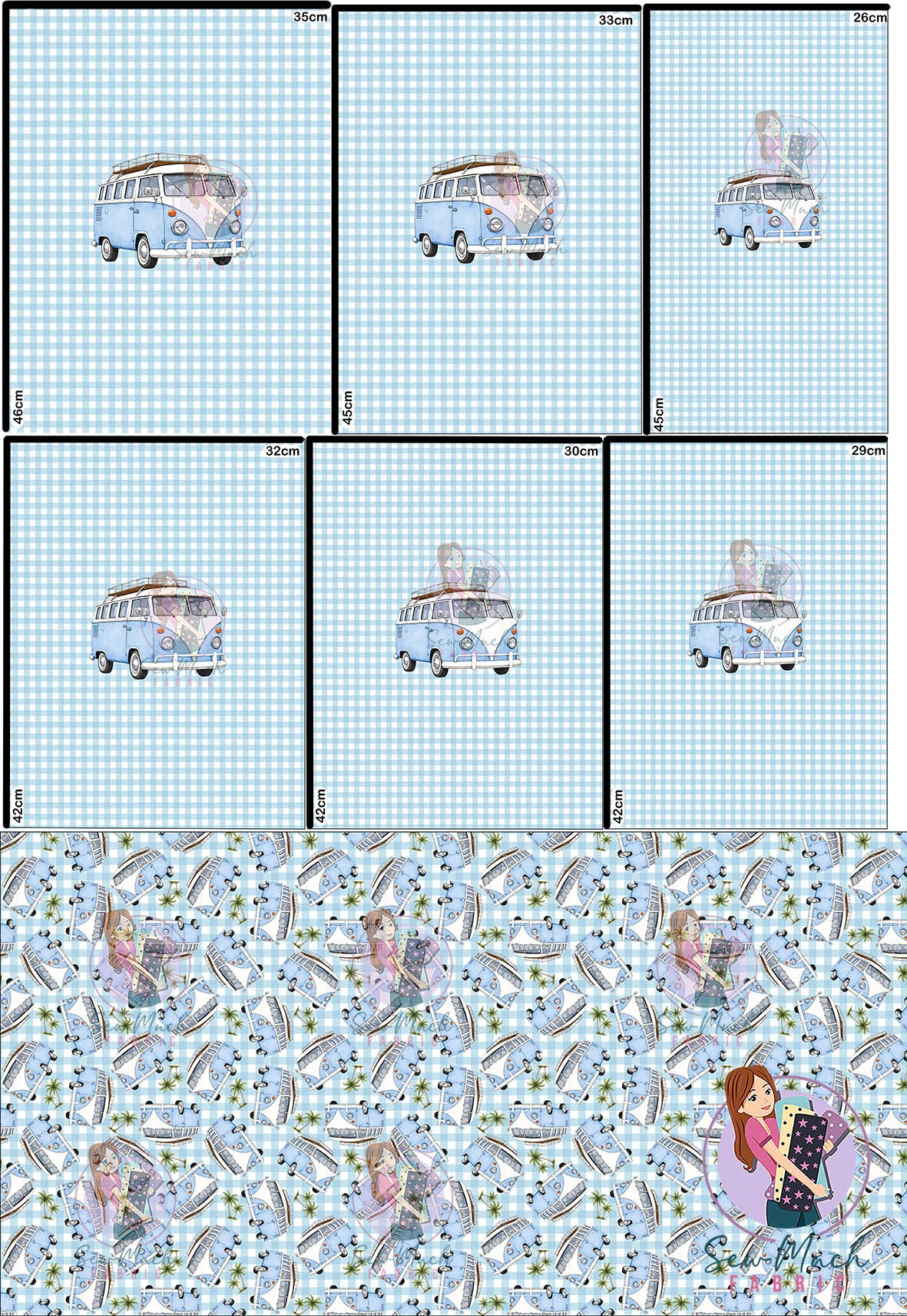 JULY Pre-Order (1): Retro Camper Blue 'PANEL FOR ROMPERS'