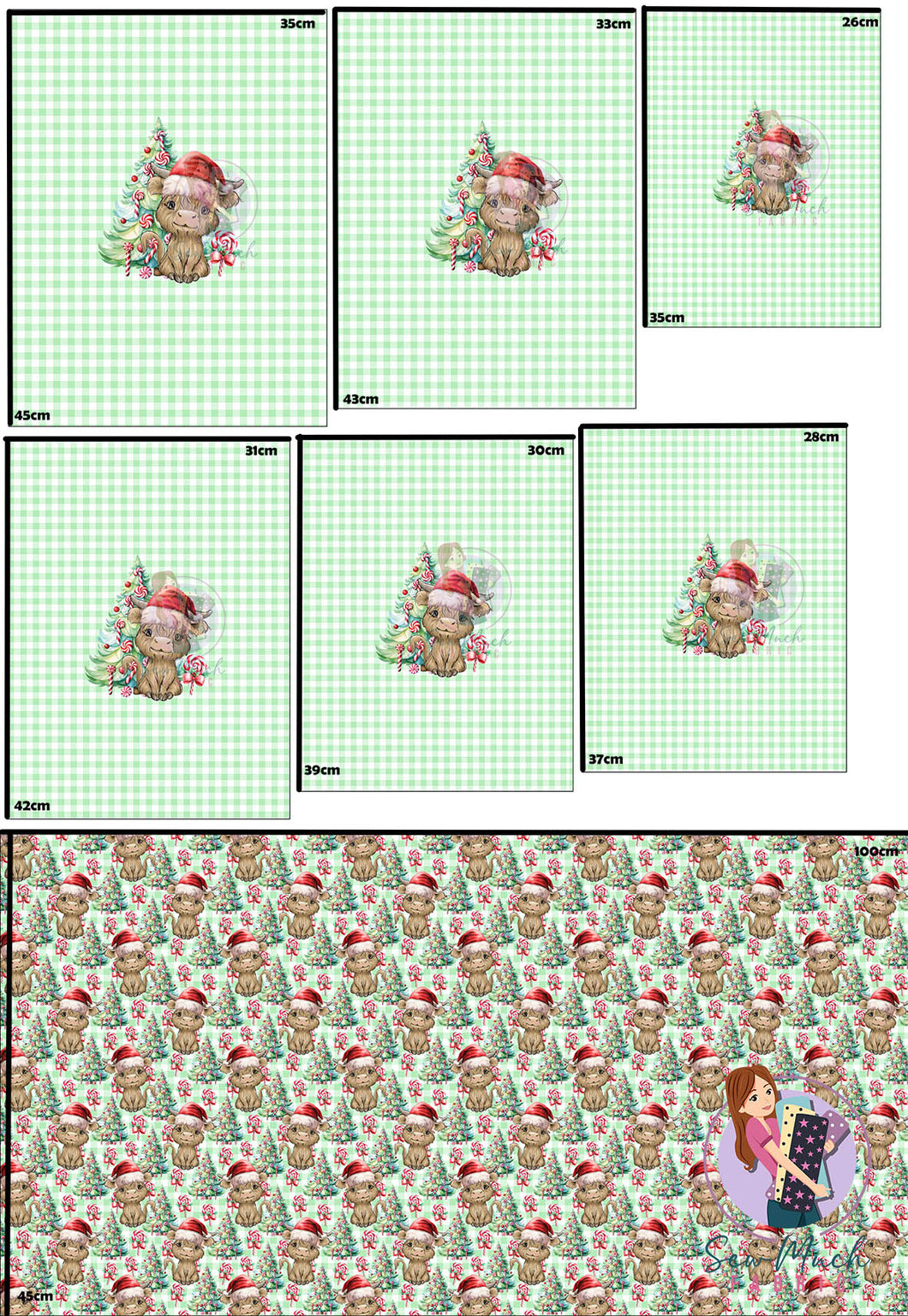 CHRISTMAS Pre-Order: Highland Cow Candy Cane Lane 'PANEL FOR ROMPERS'