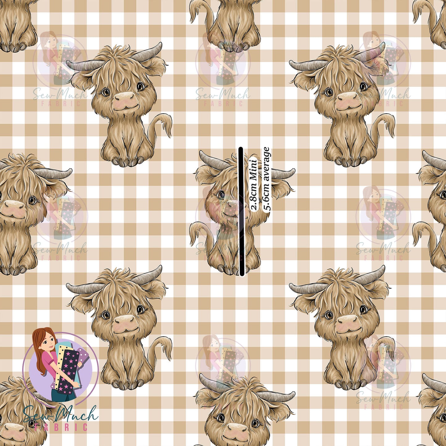 Highland Cows Beige Gingham | Woven | Retail | Average Scale