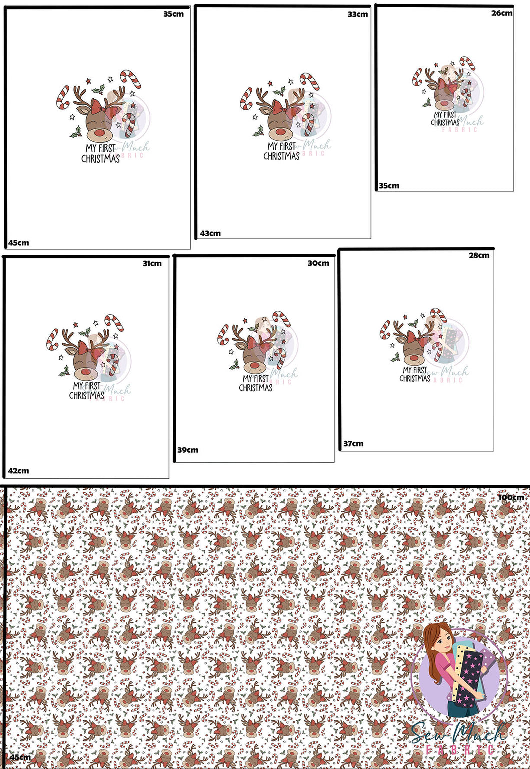 CHRISTMAS Pre-Order: Reindeer Bow First Christmas 'PANEL FOR ROMPERS'