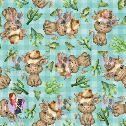 Highland Cow Cactus Gingham | MINKY | Retail | Average Scale