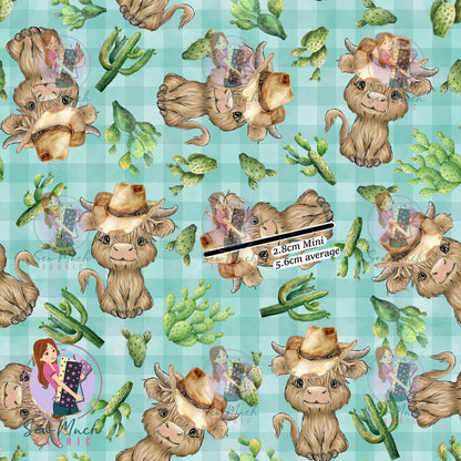 Highland Cow Cactus Gingham | MINKY | Retail | Average Scale