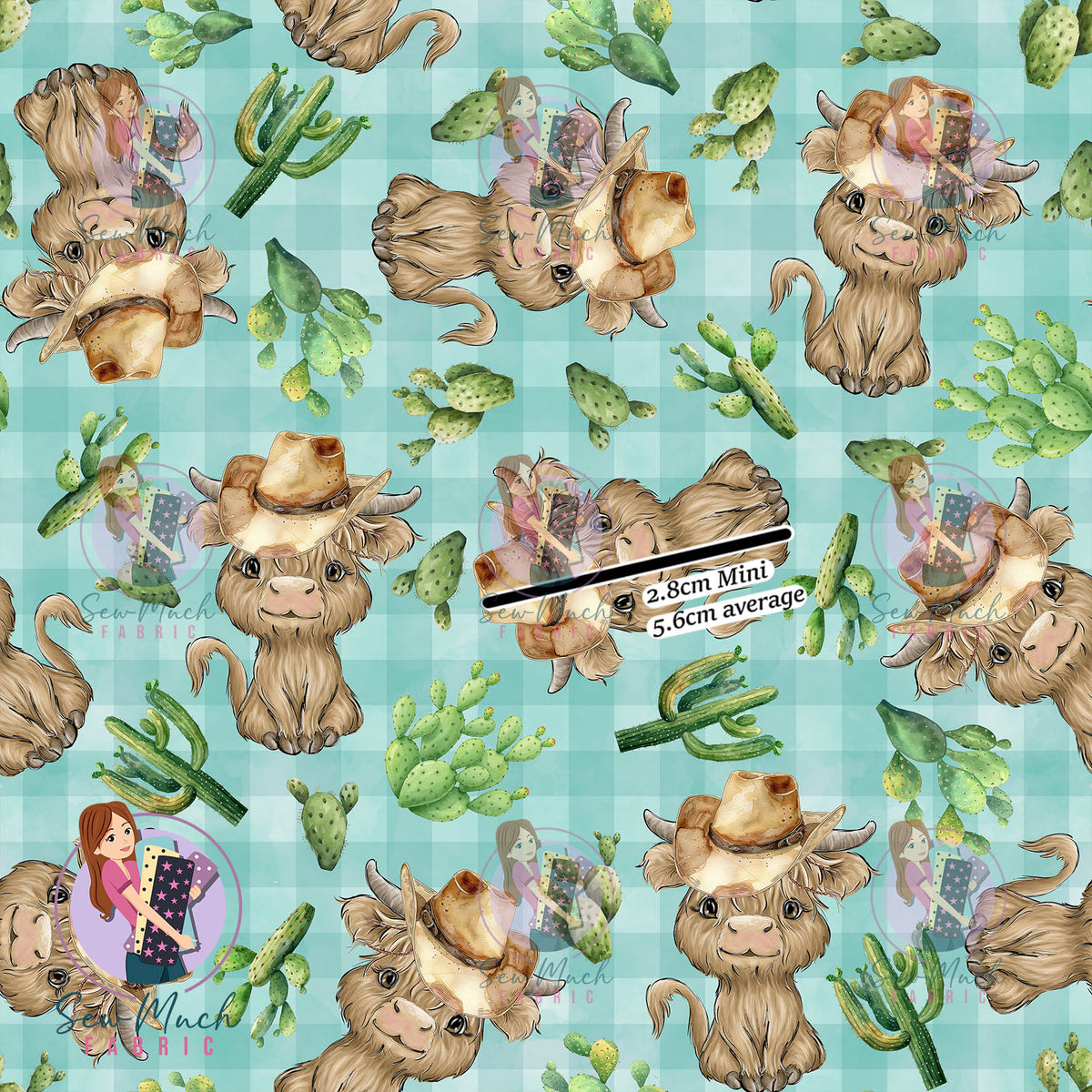Highland Cows Green Gingham Cactus | Knit | Retail | Average Scale